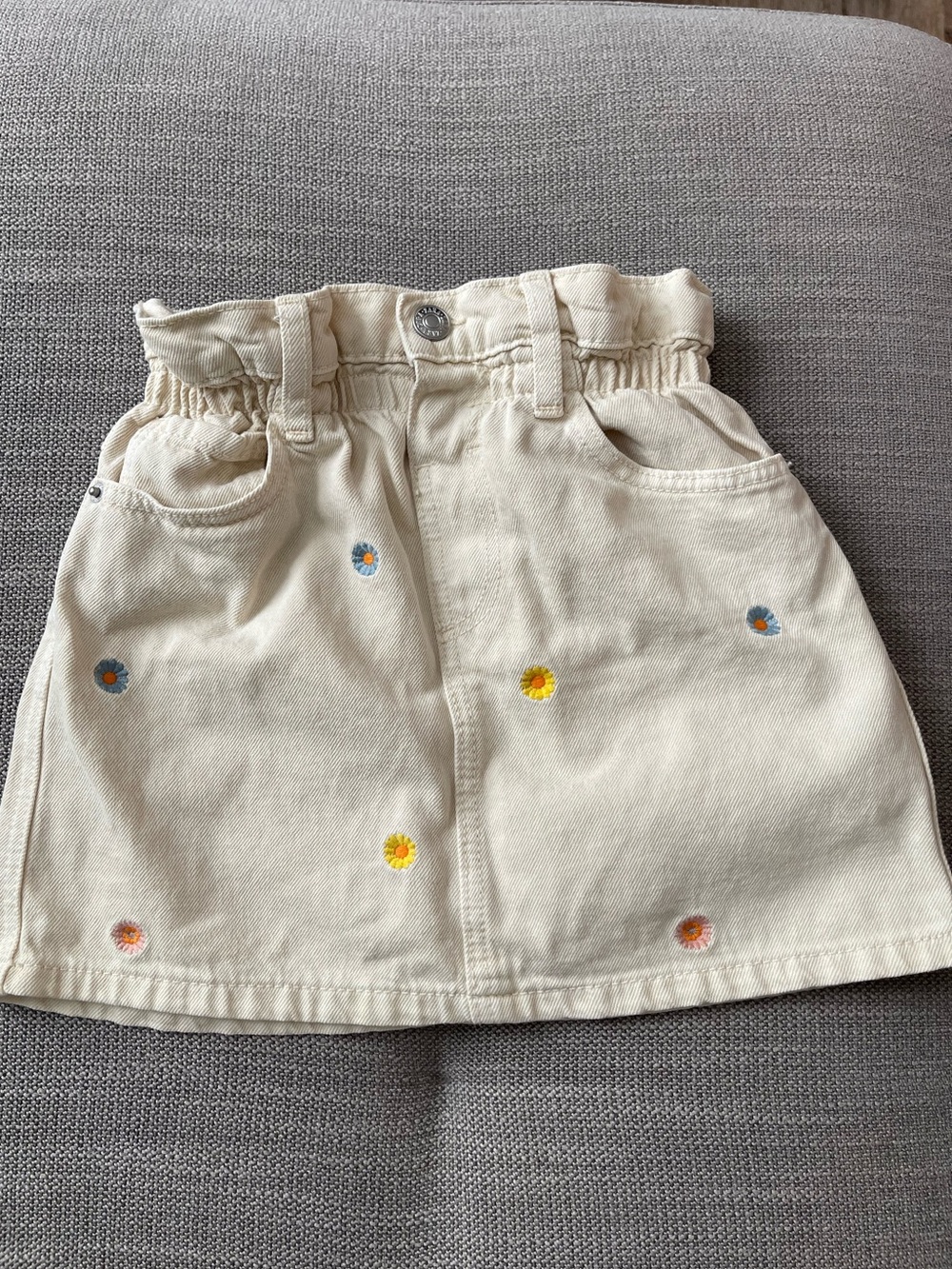 Zara- Cream Jean Daisy-Embroidered Skirt